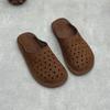 Johnature Handmade Cowhide Slippers Round Toe Flat Hollow-out Breathable Genuine Leather Slides