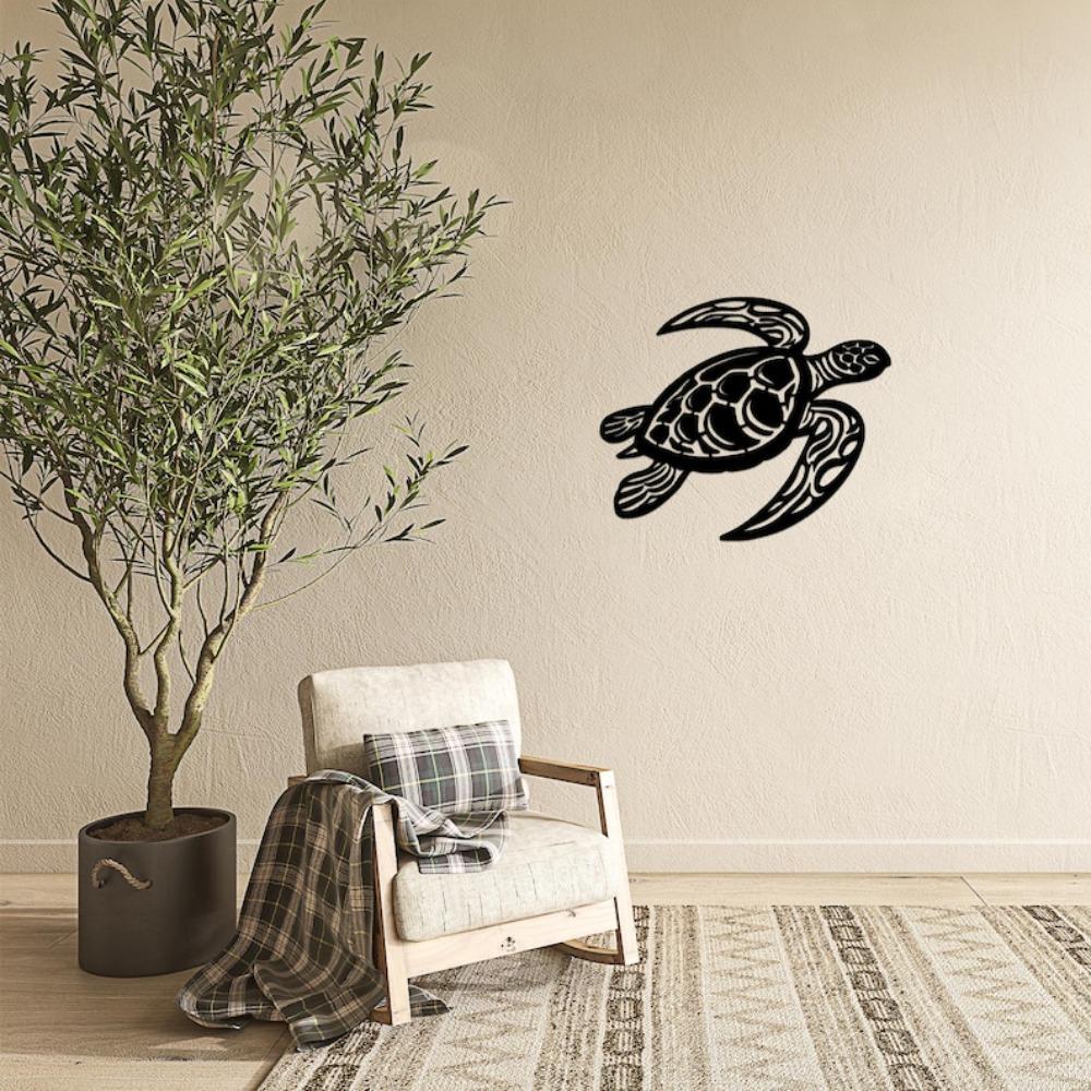 Modern Turtle Metal Wall Art, Ocean Animal Decor, Nautical Coastal Hanging Sign, Sea Wildlife Silhouette, Home Outdoor Metal Sculpture
