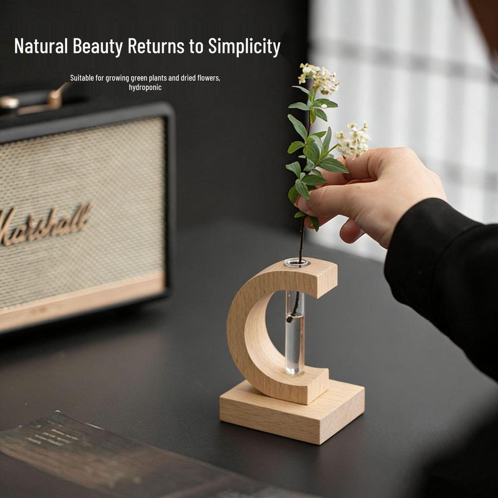 High-End Wabi-Sabi Solid Wood Vase for Hydroponic Flower Arrangement