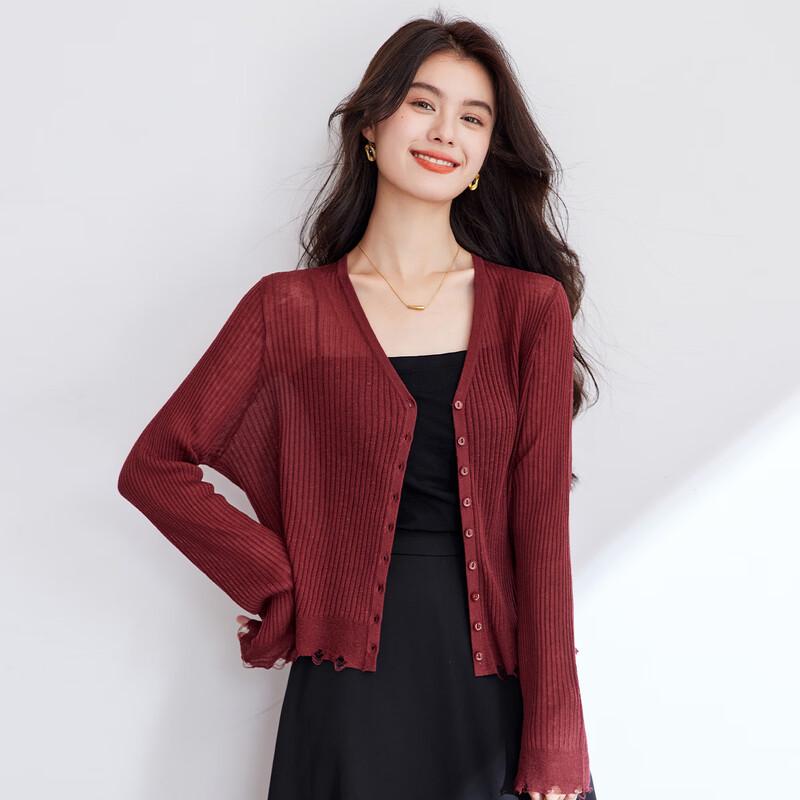 CARBAMMI Women s V-Neck Slim Fit Short Knit Cardigan M