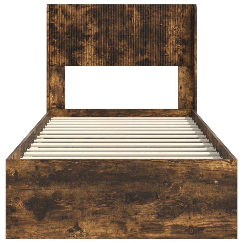 Bed Frame with Storage Space and Headboard Smoked Oak