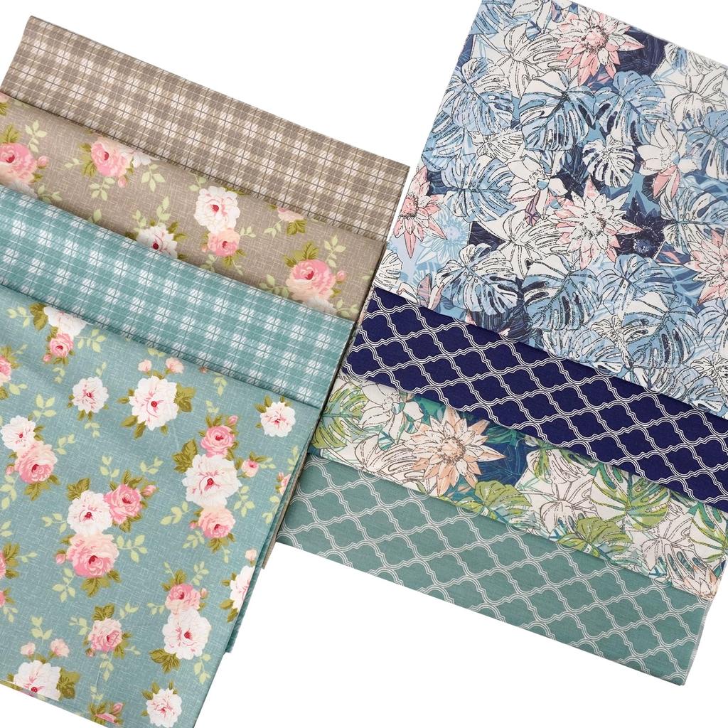 Set of 8 Floral Print Cute for DIY 46x56cm Fabric, Scraps, Crafts,