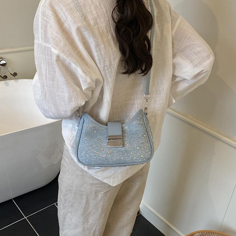 Chain Niche Bright Diamond Bag Women's New Fashion Versatile Messenger Bag Denim Shoulder Armpit Bag