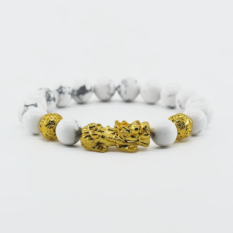 Pixiu Armband Feng Shui Rijkdom en Geluk Armband Heren Polsband Goudkleur Obisidiaan Steen Kralen Zwart Zes Karakter Cadeau