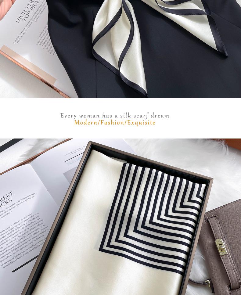 Elegant Striped Silk Scarf: Large Square for Women’s Spring & Autumn, Versatile Sunscreen, Mulberry Silk 90 Shawl