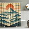 Style Mount Fuji Shower Curtain Japanese Landscape Art With Sunset And Layered Mountains Bathroom Decor For Zen Ambiance