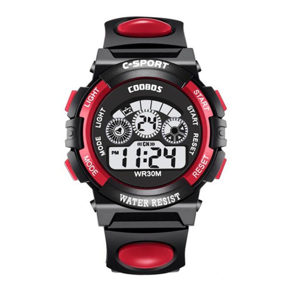

Детские электронные часы, цветной светящийся циферблат, водонепроницаемые, многофункциональные, светящиеся, с будильником, часы для мальчиков и девочек красный