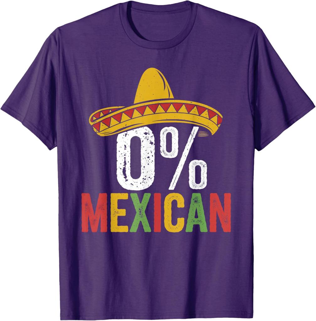 0 Percent Mexican Funny Sombrero Cinco De Mayo Graphic Print Cotton T-Shirt Men Casual