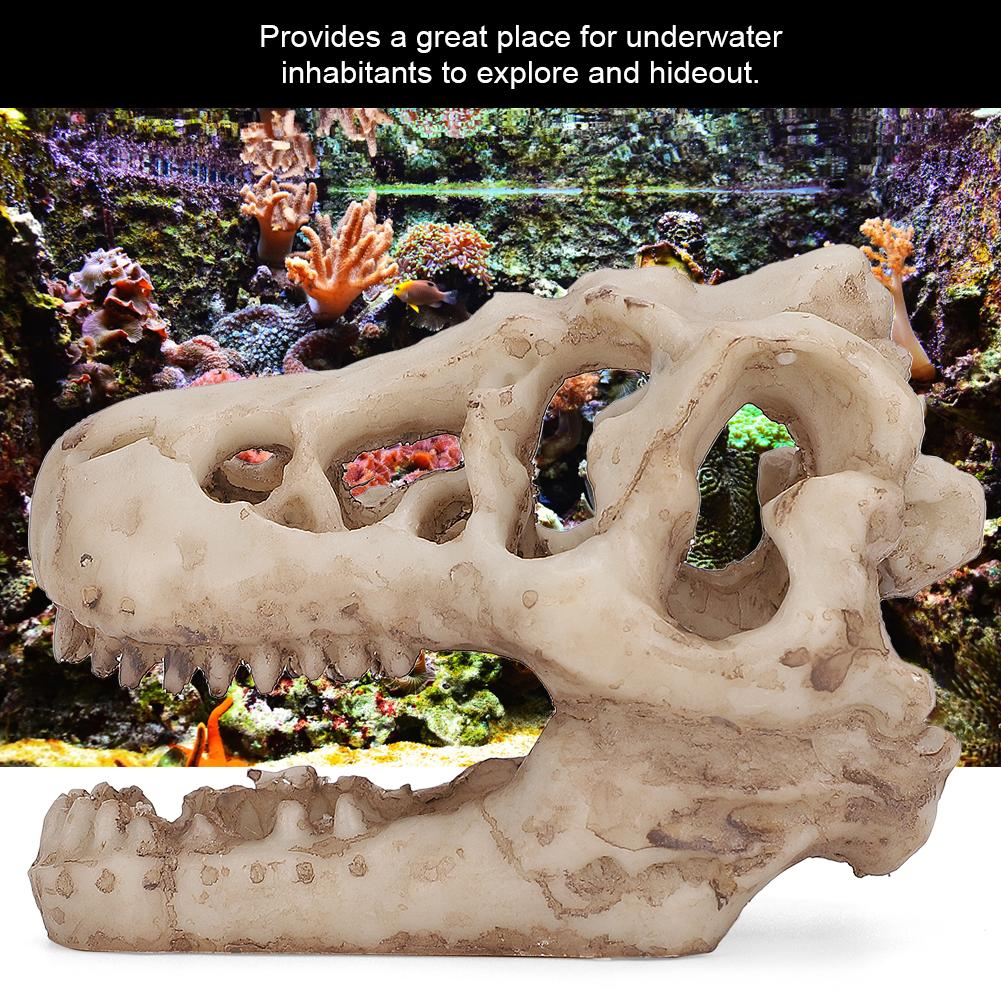 Dinosaur Skull, Fish Box Small Skull Aquarium Decorations Dinosaur Skeletons Aquarium Ornaments Skeleton Hole Artificial Dinosaur Skull Skeleton Orna
