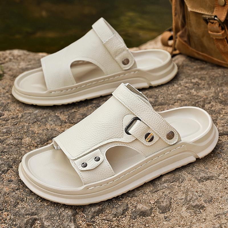 Summer New Shoes for Men Fashion Leather Sandals Dual Purpose Casual Slipper Slip-on Beach Shoes