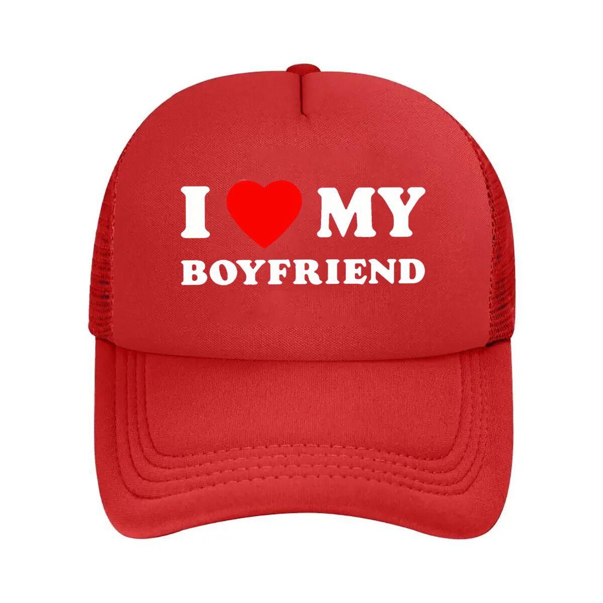 Vinyl I Love My Boyfriend Heart Sticker Mesh Baseball Cap Hip Hop Adjustable