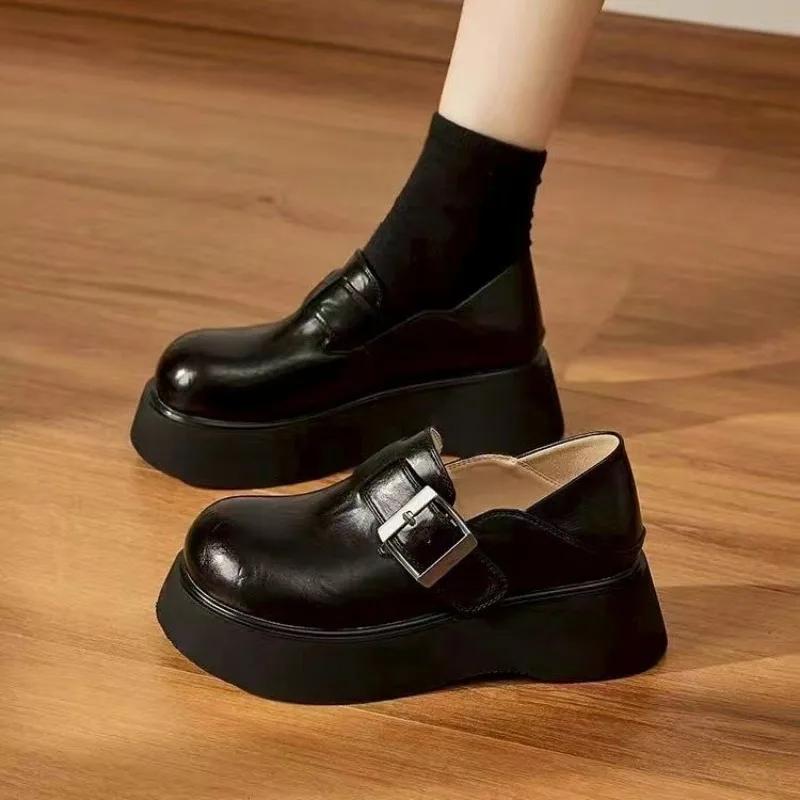 Fashion Mid Heel Flat with Loafers Slip-on Buckle Solid Ladies Shoes 2025 High Quality Springautumn Casual Women s Shoes Mocas 35 3288₽