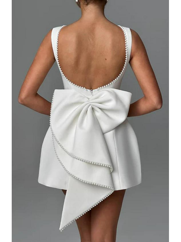 Women's Summer Pearl Bow A-Line Fashion Slim Dress