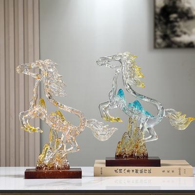 Resin Handicrafts Simulation Animal Sculpture Transparent Crystal Horse Statue Abstract Colored Horse Ornaments Home Decoration