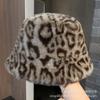 Leopard print winter thickened fluffy basin hat warm women's autumn and winter fashion versatile leopard print imperial sister plush bucket hat