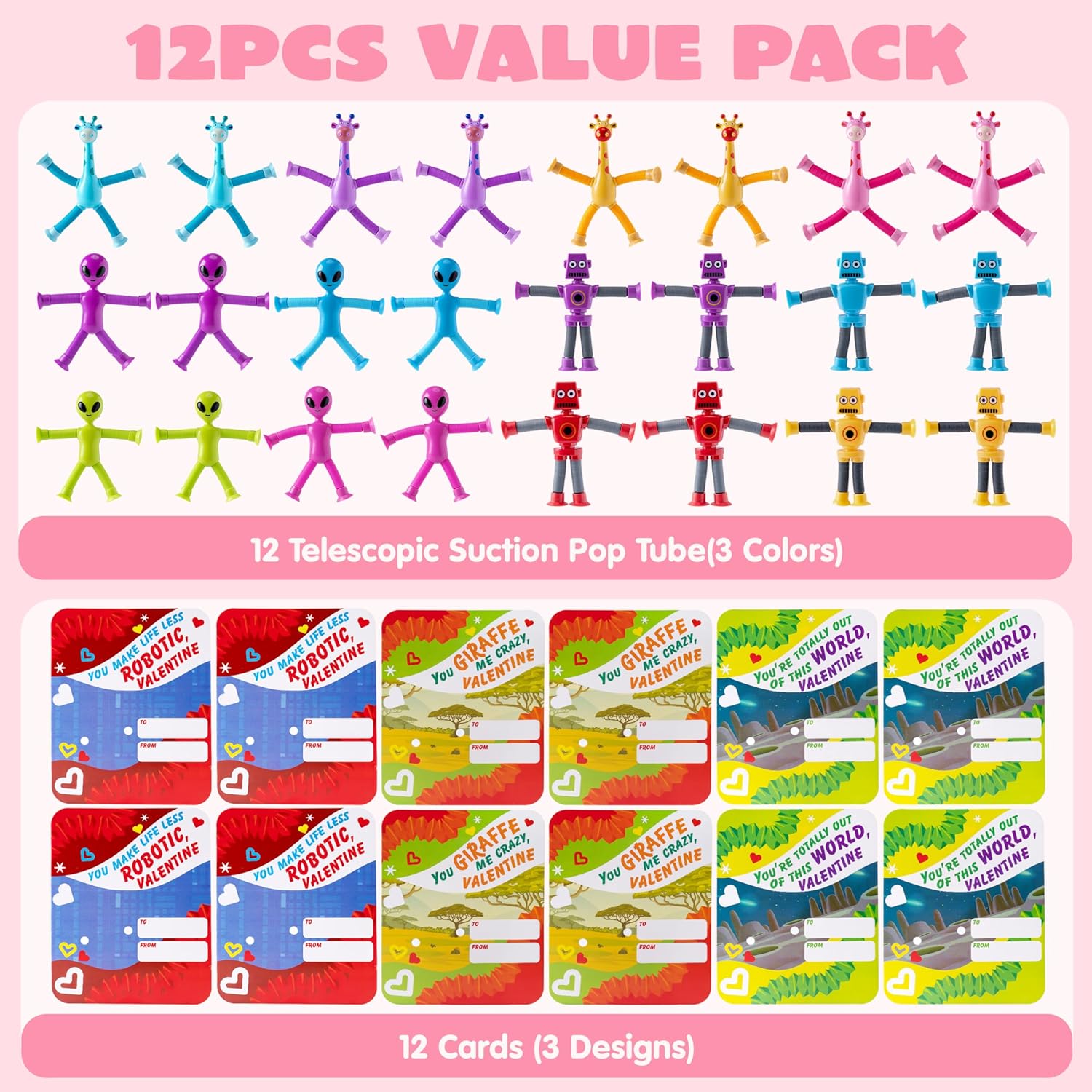 

Joyfy 12 Pcs Valentine S Day Telescopic Suction Pop Tube With Cards For S Party Favors Classroom Exchange Gift Items