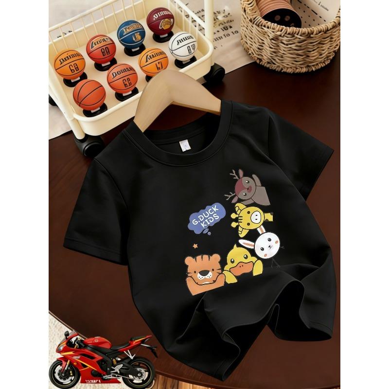 Kids Crewneck Short Sleeve T-Shirt, Cute Cartoon Placement Print