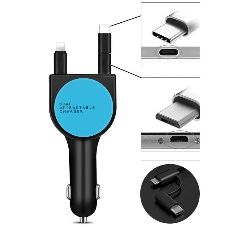 

4 в 1 Автомобильное складное выдвижное USB-зарядное устройство для быстрой зарядки QC-адаптер для зарядного устройства для iPhone Android синий