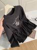 Women's Plus Size Dark Grey Little Horse Print Velvet T-Shirt - Warm Brushed Base Layer for Autumn/Winter