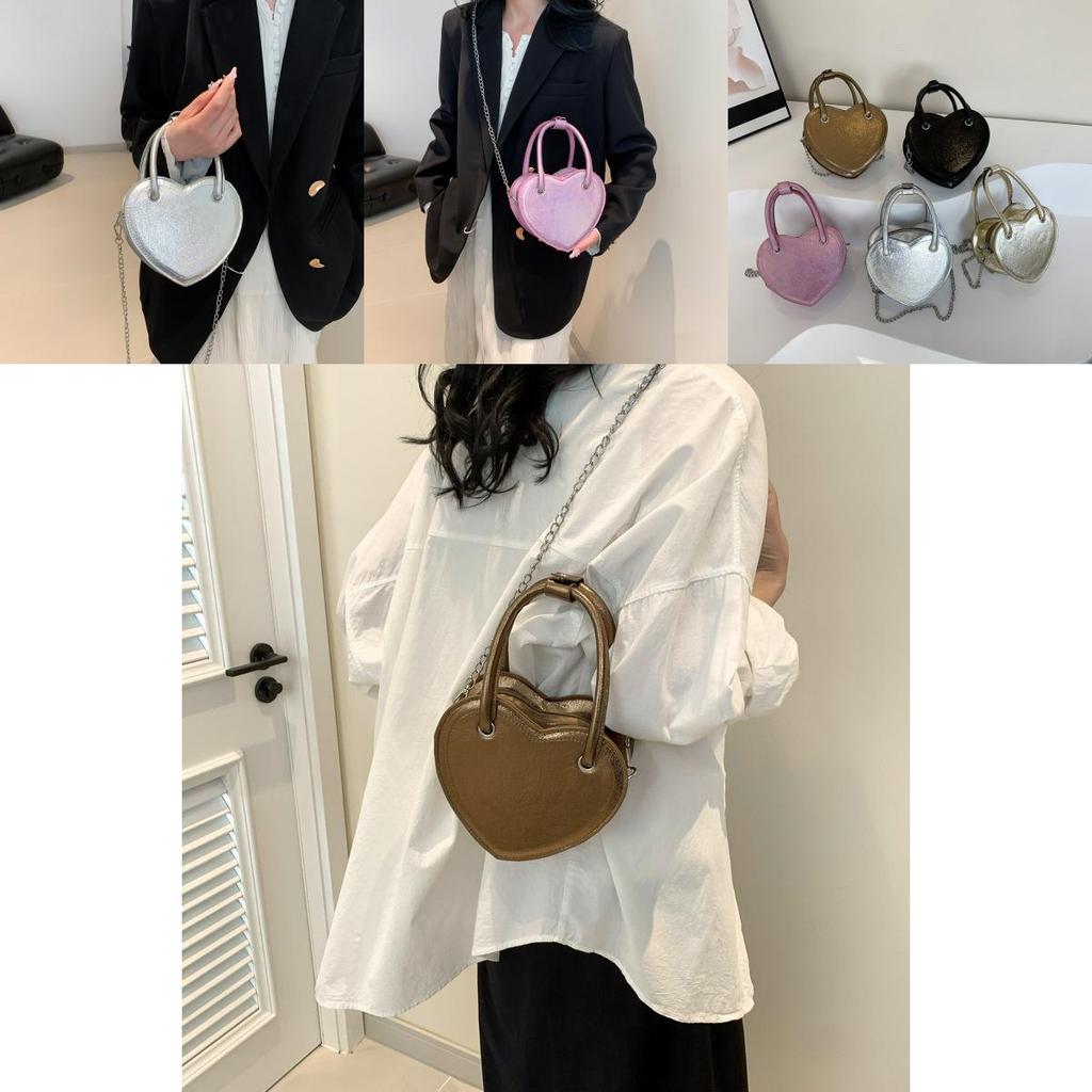 Street Chic Pu Small Square Bag Trendy Heart-shaped Zipper Closure Shoulder Bag Silver