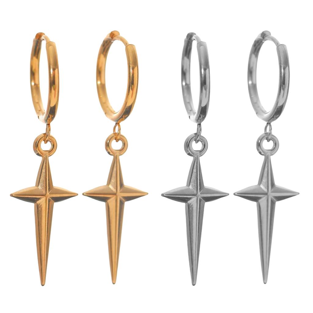 Small Hoop Earrings with Star Design Drop Earrings Pendant Earrings for Women Hip Hop Fashion Jewelry Alloy Texture