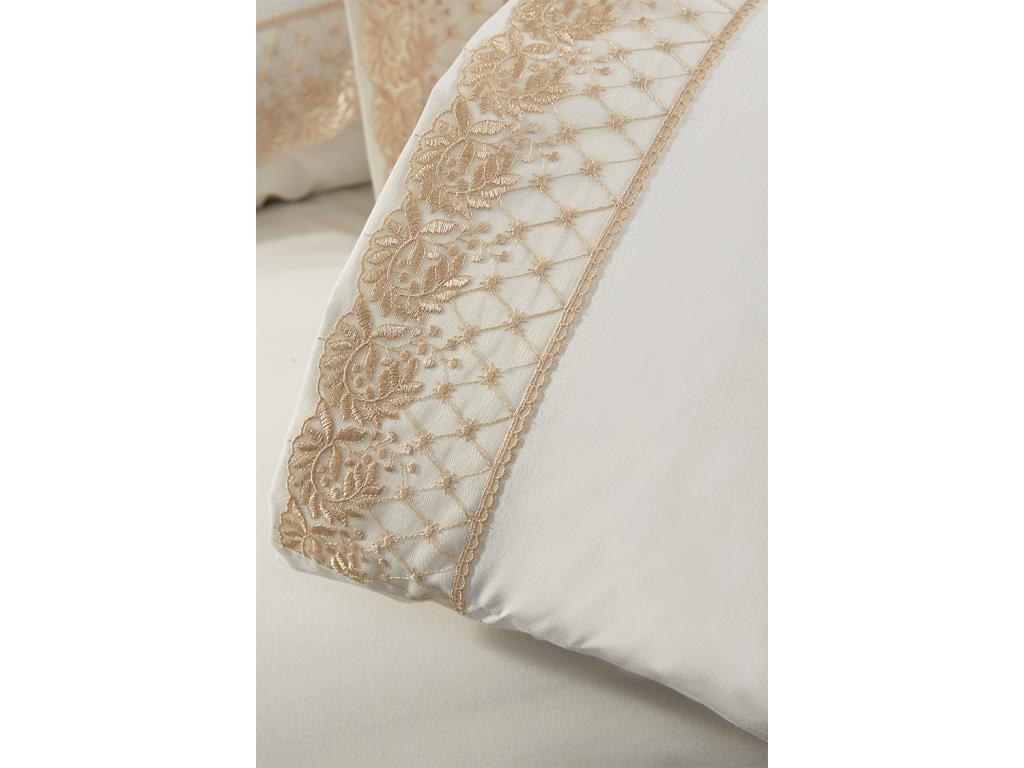 Suzan Juego de Funda Nórdica 6 Piezas, Funda Nórdica 200x220, Sábana 240x260 Tejido Jacquard, Tamaño Completo, Doble Tamaño Crema Capuchino