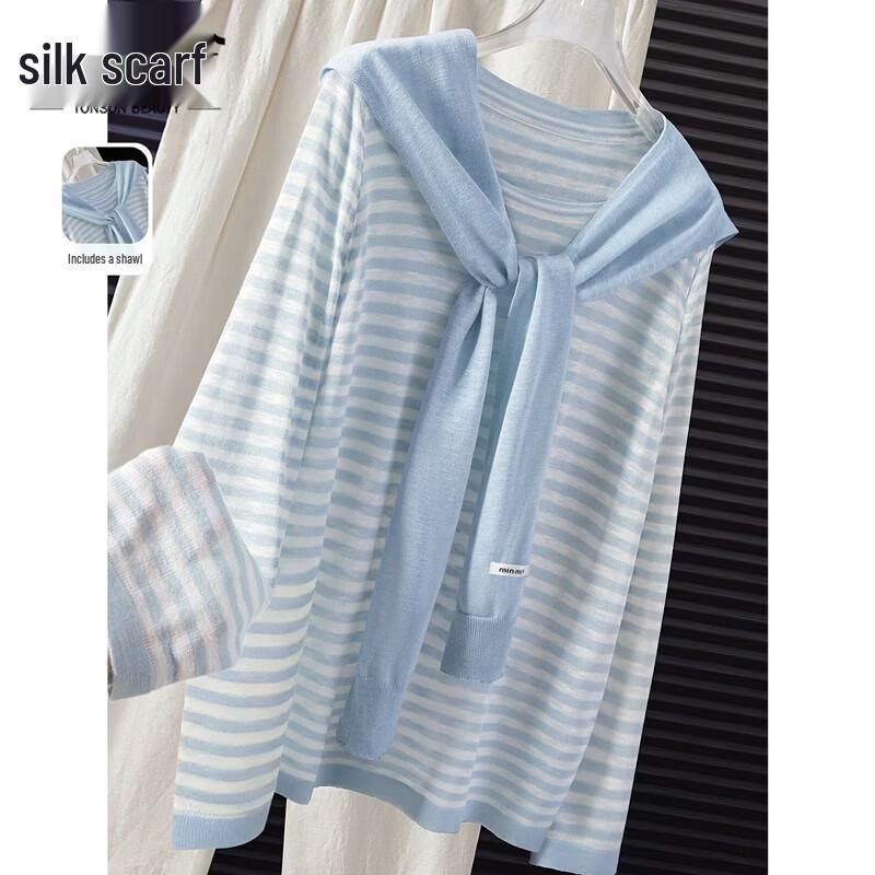 Women s Round Neck Color-Block Striped Knit Sweater XL