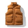 Men's Stand Collar Quilted Puffer Vest Snap Button Zip Up Sleeveless Padded Jacket With Pockets Thick Winter Outerwear