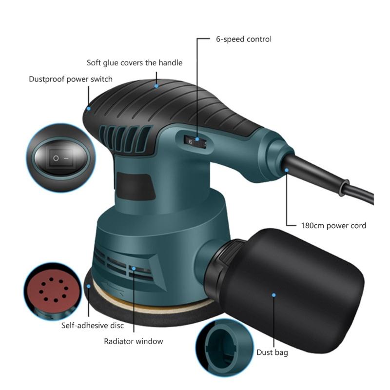 Electric Orbital Sander Ergonomic Light Weight 300W Motor Metal Fabrication Woodworking for Dust Collection Systems