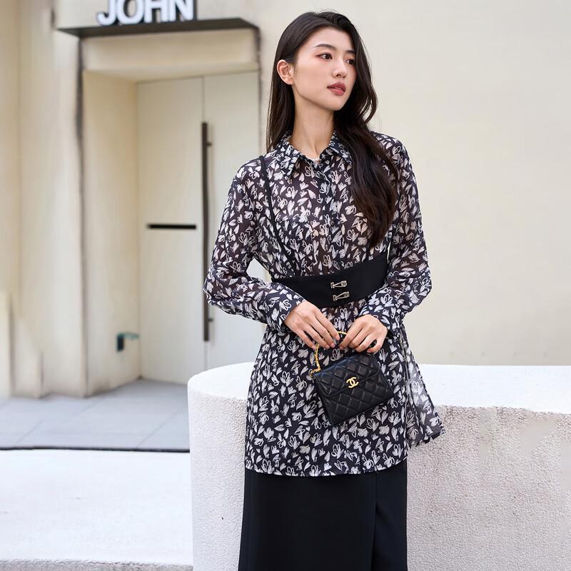 Iveni Women s Floral Print Polo Collar Long Sleeve Shirt AEOL130 L