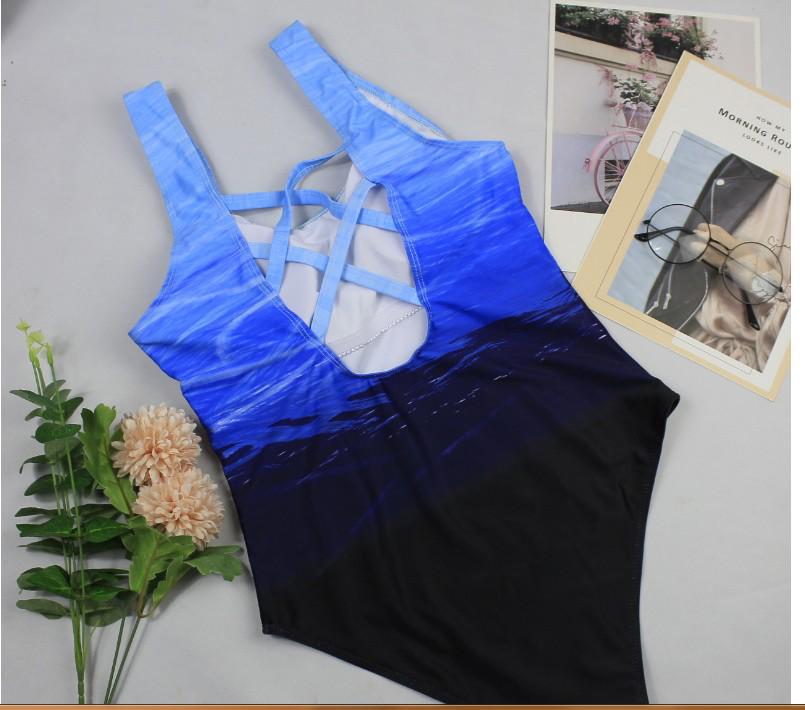 Gradient Print Plus Size One-Piece Bikini: Sexy Backless European & American Style