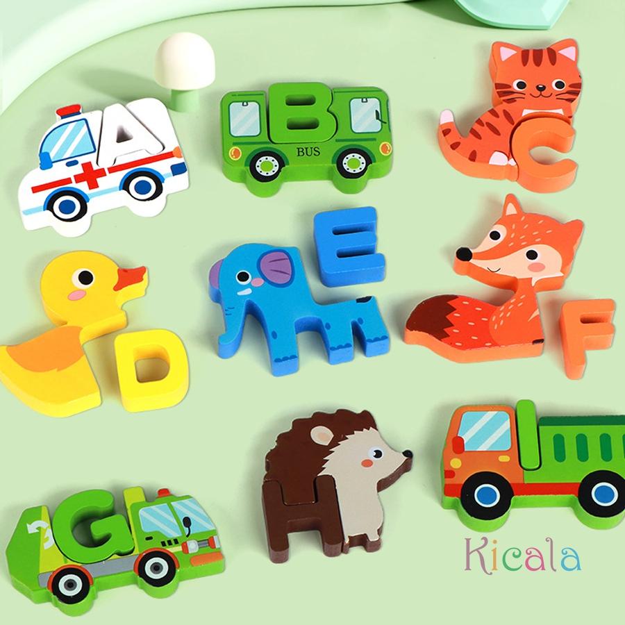 Wooden Animal Alphabet 3D Puzzle Toys Montessori ABC Learning Educational Toys For Toddlers Kids Early Preschool Gift