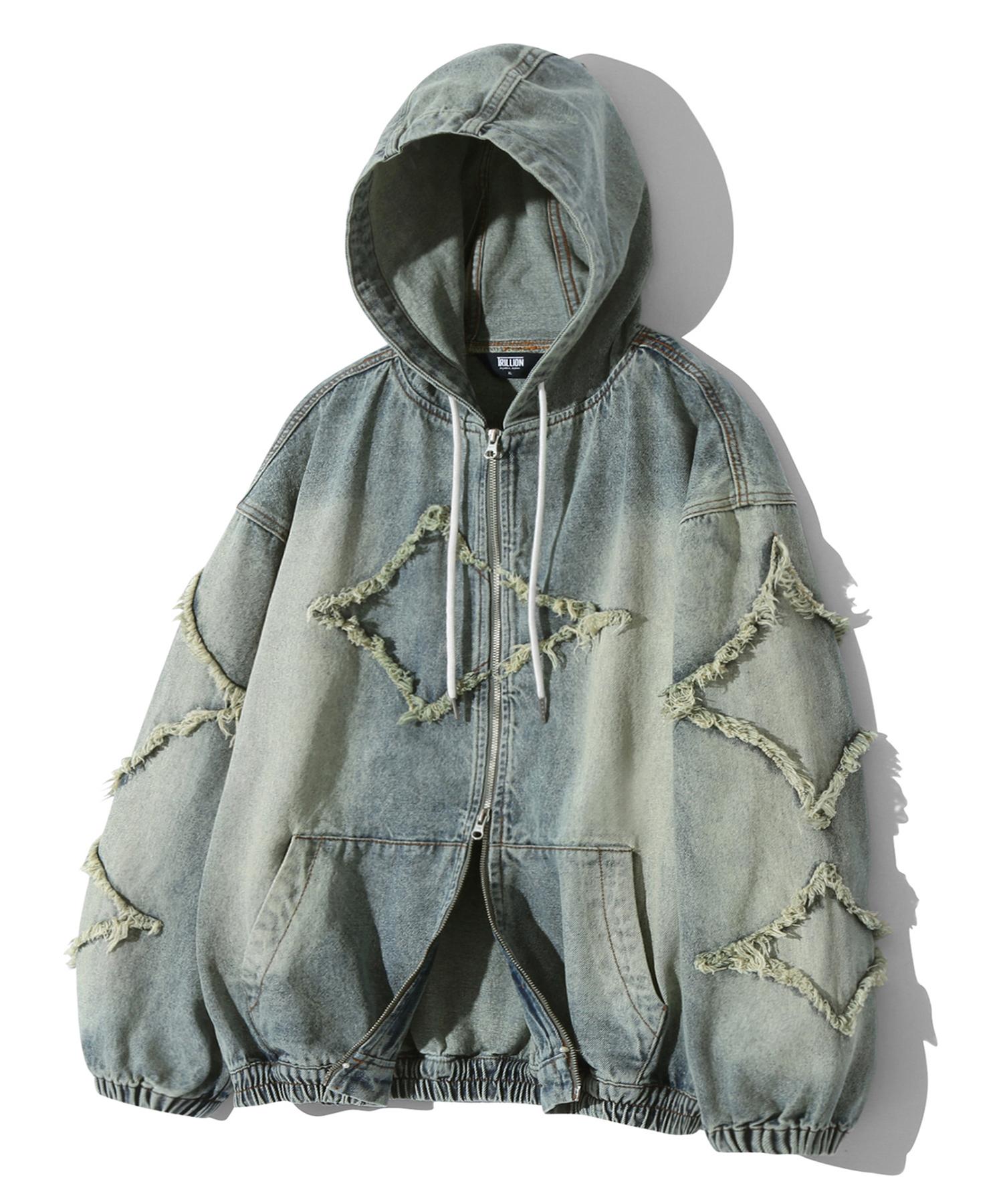 Trillion Star Applique Damaged Wash Denim