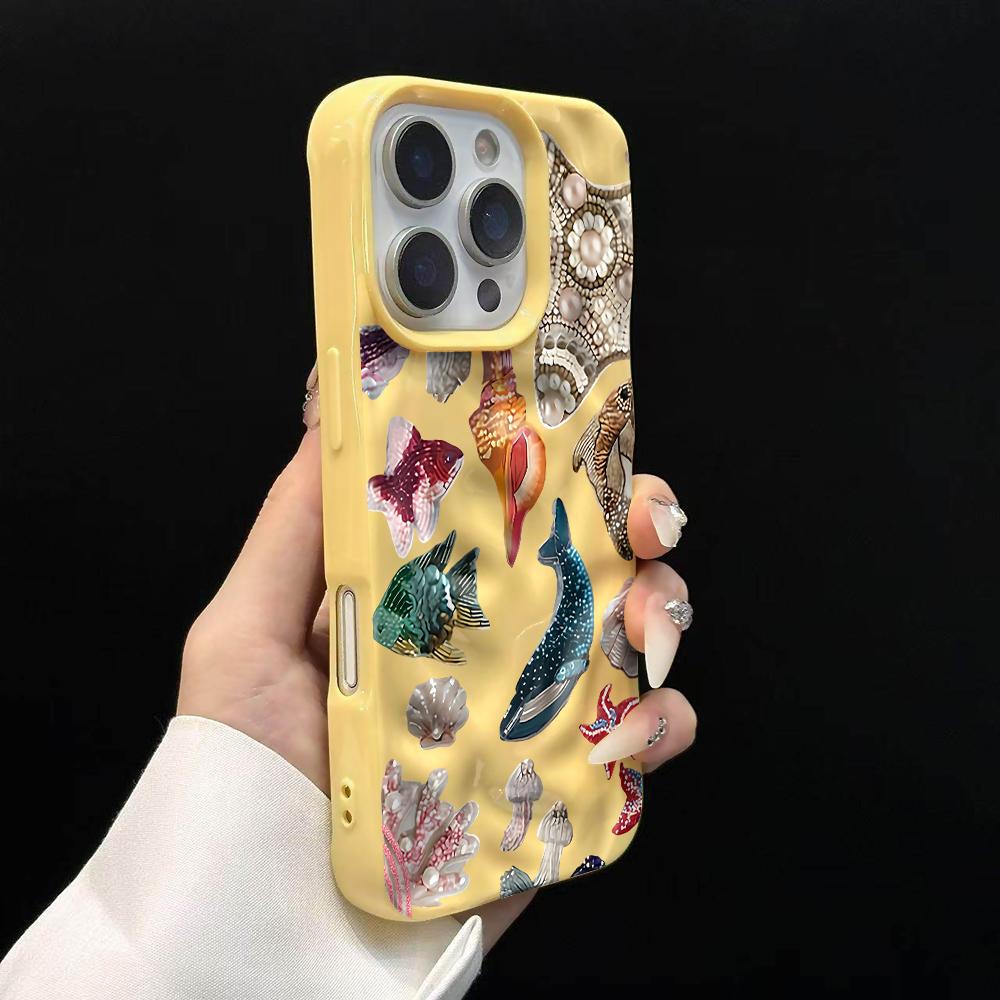 

Luxury Retro Marine Animals Phone Case For iPhone 17 16 15 14 13 12 11 Pro Max 14 Plus 17 Air Wrinkle Wave Soft Silicone Cover iPhone 16 Plus