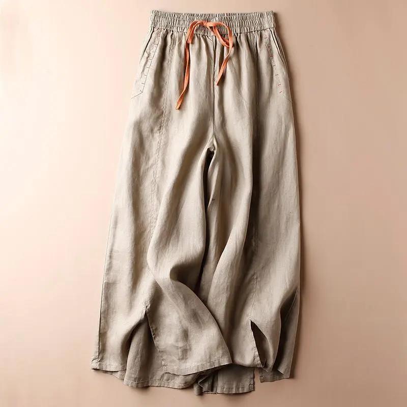 Literary Cotton and Linen Loose Large Skirt Pants Nine-point Linen Wide-leg Pants Women