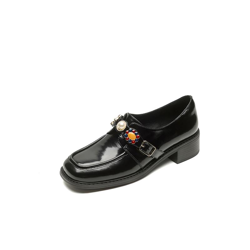 

Fashion NEW Spring/Autumn Women Loafers Round Toe Chunky Heel Shoes Sheep Suede Leather Shoes for Women Slip-on Women Pumps Buckle Shoes 34