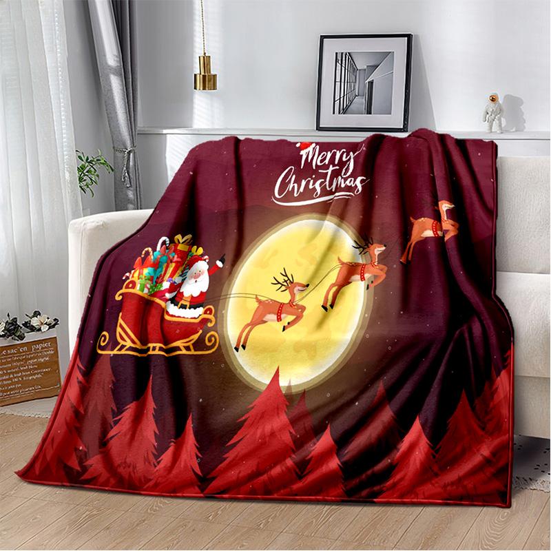 Cartoon Santa Claus Merry Christmas Tree Kid Gift  Soft Plush Blanket,Flannel Blanket Throw Blanket for Living Room Bedroom Sofa