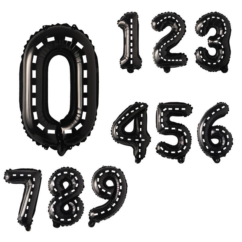 1pcs 40inch imitation American black and white striped line racing theme large digital white digital party decoration big number