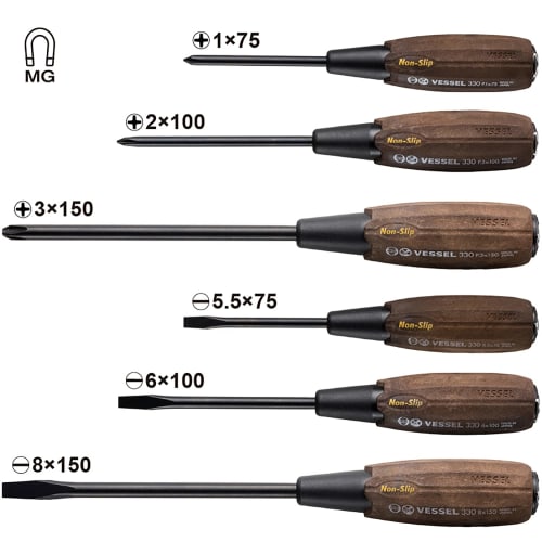 VESSEL Woody Penetrating Driver Non-Slip Grip Set of 6 (Boxed) 336PS