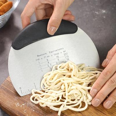 Stainless Steel Dough Scraper - Bench Scraper/Cutter w/Measurement Scale for Pizza/Bread/Pastry, Multi-Tool Kitchen Gadget
