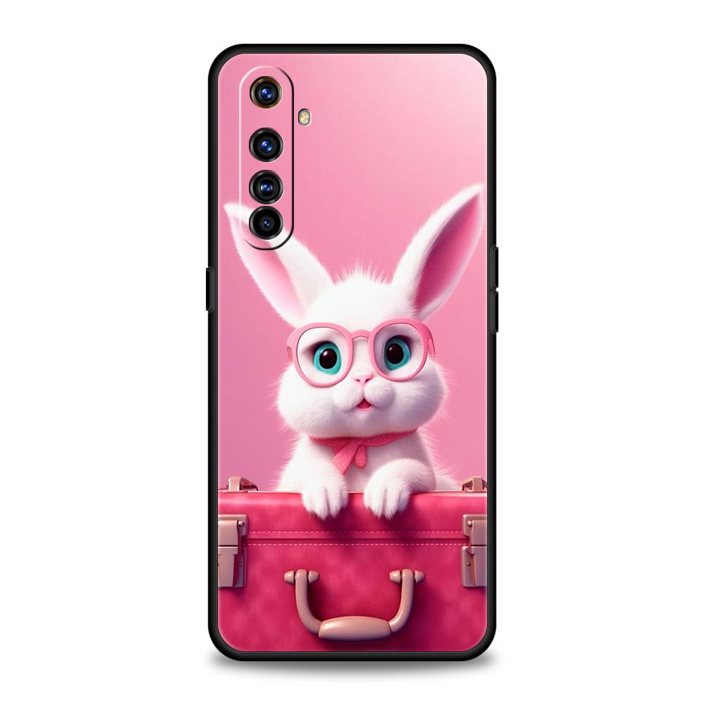 A Cute Rabbit With A Purple Hat Phone Case for Realme 8 9 Pro Plus 8i 9i 6 7 GT2 C21 C25 C3 C11 11 Pro 5G Plus Shockproof Shell