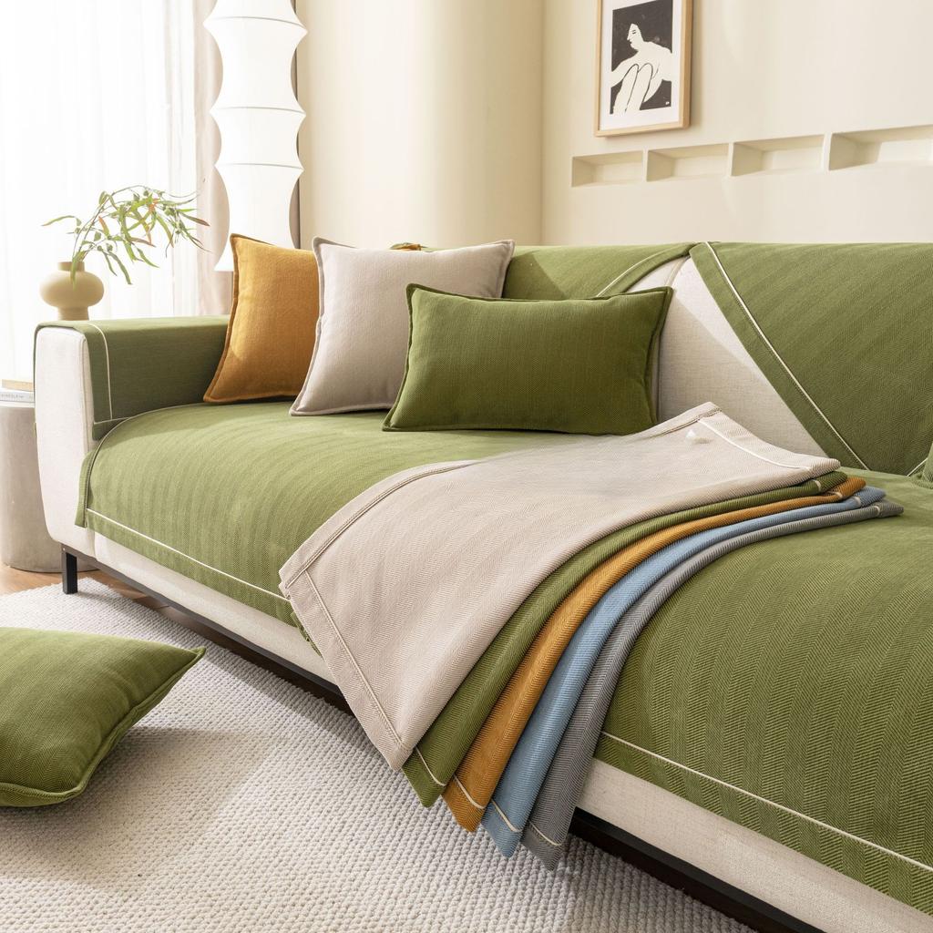 Vier Jahreszeiten Universal Chenille Stoff Einfarbig Fischgrätgestreift Sofakissen Modern Schlicht Rutschfest Sofakissen Handtuch