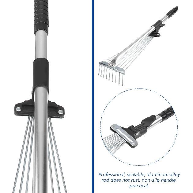 Cabilock Retractable Leaf Rake 9-Teeth Metal Garden Rake for Yard Easy to Clean Collect