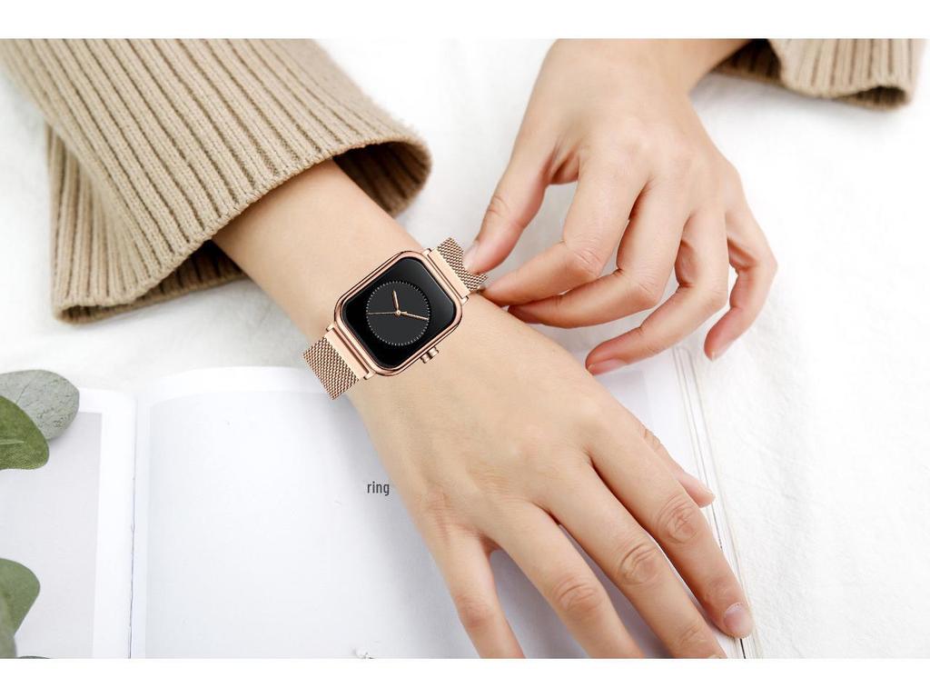 FOURRON Women's Square Quartz Fashion Watch with Milanese Steel Band