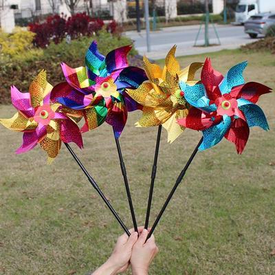 24CM Octagonal Rainbow Stripe Bird Repellent Pinwheel Garden Decoration Toy