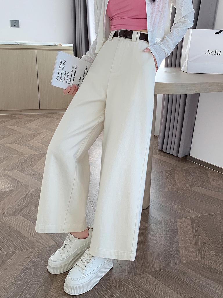 Women's Petite High-Waisted Tencel Washed Cotton Wide-Leg Slimming Cropped Pants