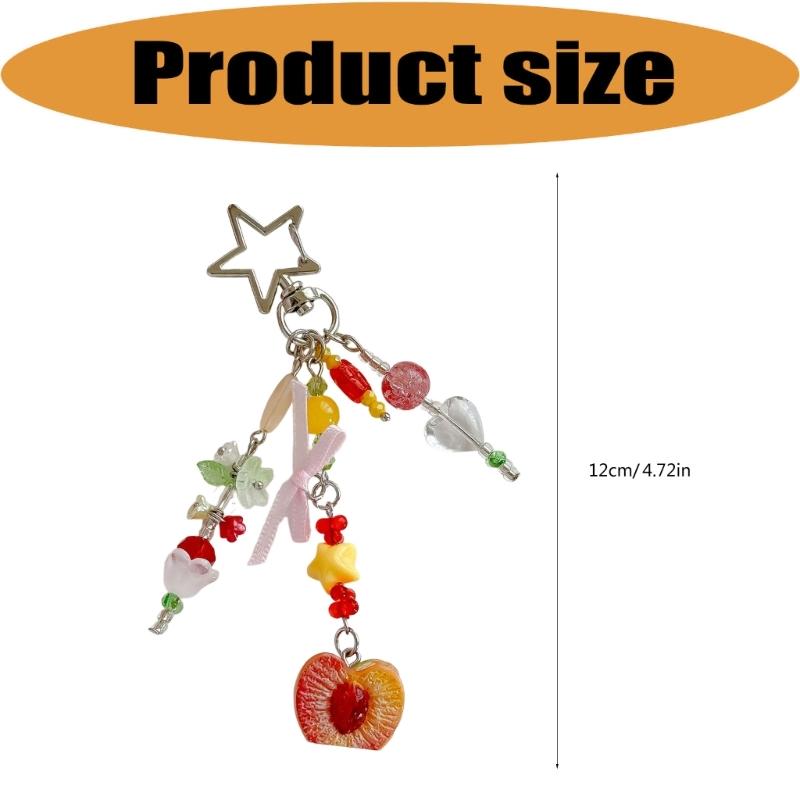 Beaded Keychain Charm Decorative Bag Charm With Fruit-Inspired Beads, Alloy Hardware and 12 cm Hanging Length for Keys, Handbag Zipper Pull