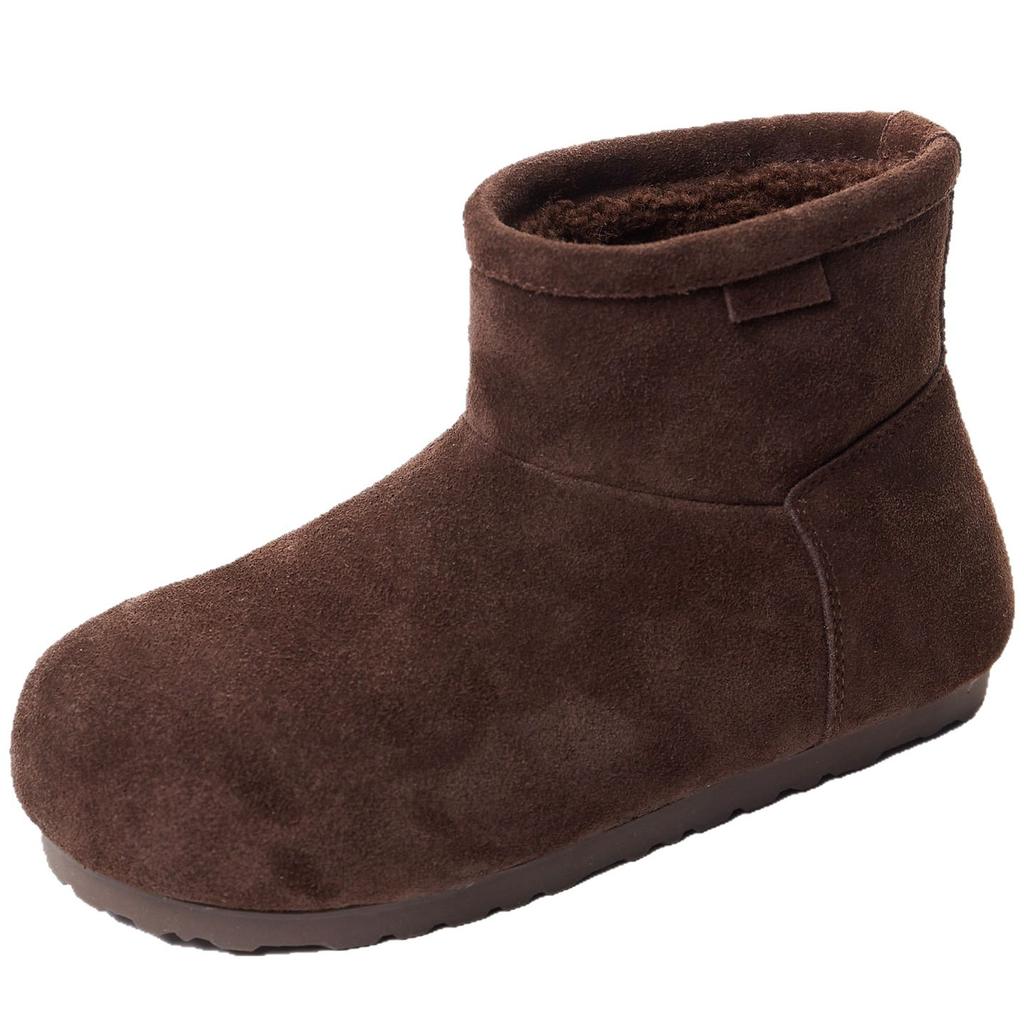 Retro Velvet Snow Boots Women's Winter New Fashion Versatile Matte Leather Cotton Boots Cold-proof and Warm Short Boots Women