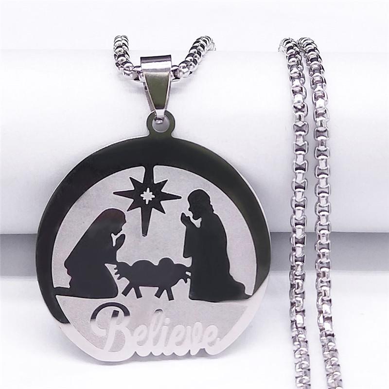 

Stainless Steel Easter & Christmas Prayer Pendant Necklace серебряный
