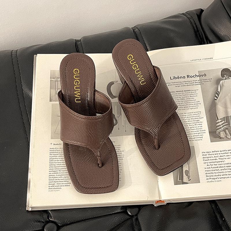 

Retro niche design thin wedge sandals new open-toed toe temperament cool slippers 42 коричневый